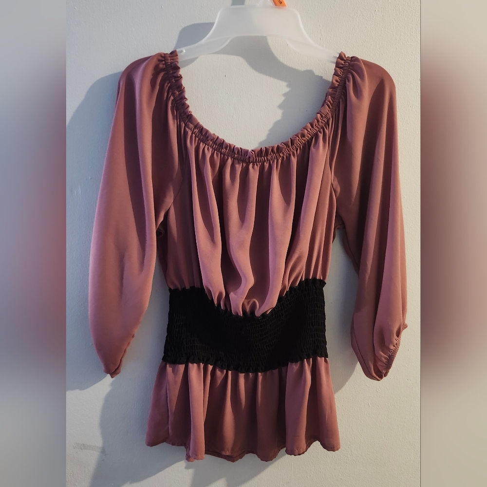 Ing Mauve Peasant Top with Black Waist